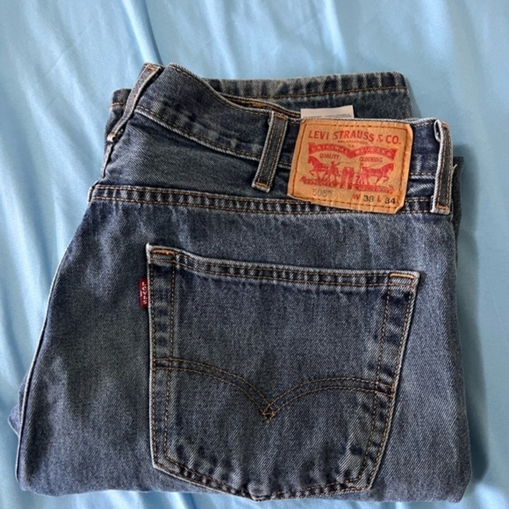 Levi's Men's Blue Denim Jeans - Classic 505 Straight Fit 38x34